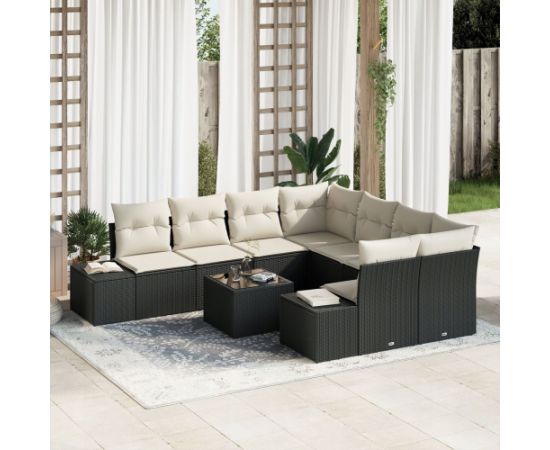 vidaXL Zestaw Sof Ogrodowych 9 Części z Poduszkami Czarny Polirattan Dārza mēbeļu komplekti