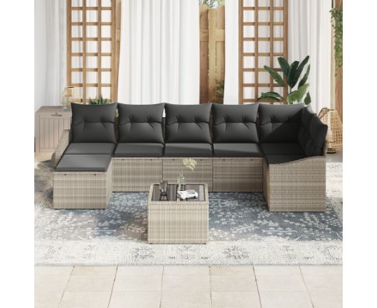 vidaXL 8-elementowy zestaw ogrodowy z poduszkami szary polirattan Dārza mēbeļu komplekti