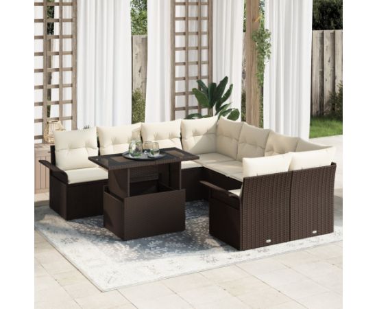 vidaXL Zestaw 9-częściowy sofy ogrodowej z poduszkami brązowy polirattan Dārza mēbeļu komplekti