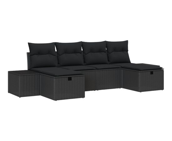 vidaXL Zestaw sof ogrodowych w 6 częściach z poduszkami Czarny Rattan Poli Dārza mēbeļu komplekti