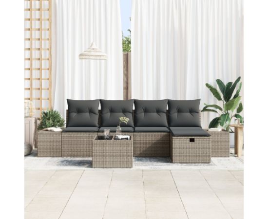 vidaXL Zestaw Sofy Ogrodowej 6 Elementów z Poduszkami Szary Polirattan Dārza mēbeļu komplekti