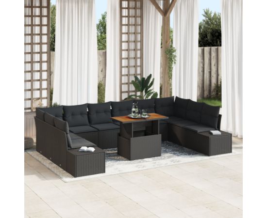 vidaXL Zestaw sof ogrodowych 11-elementowy z poduszkami czarny polirattan Dārza mēbeļu komplekti