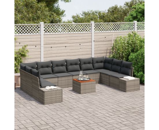 vidaXL 11 Elementowy Zestaw Sof Ogrodowych z Poduszkami Szary Polirattan Akacja Dārza mēbeļu komplekti