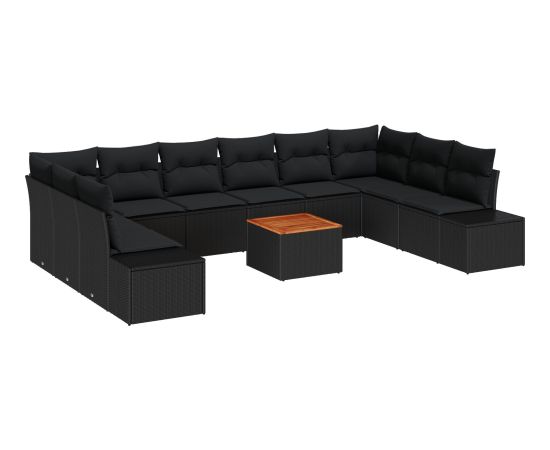 vidaXL 11-częściowy zestaw sof ogrodowych z poduszkami Czarny Polirattan Akacja Dārza mēbeļu komplekti