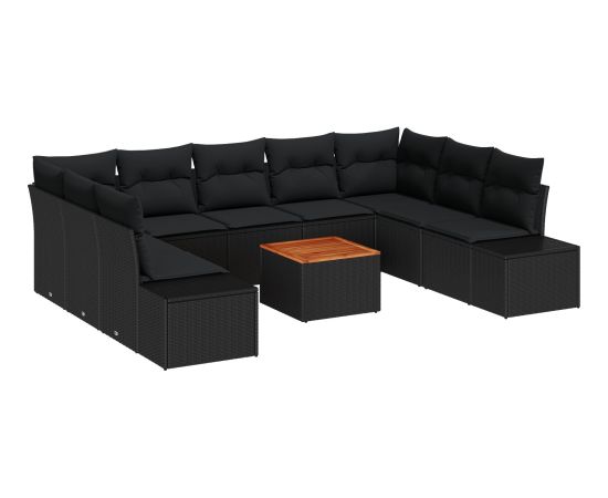 vidaXL 10-częściowy zestaw sof ogrodowych z poduszkami czarny polirattan akacja Dārza mēbeļu komplekti