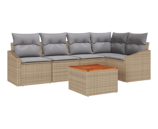 vidaXL 6-częściowy zestaw sof ogrodowych z poduszkami beżowy poli rattan akacja Dārza mēbeļu komplekti