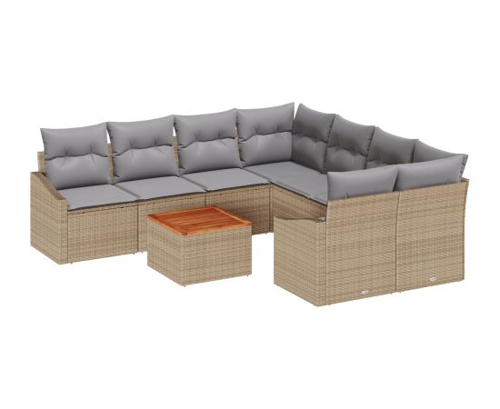 vidaXL 9 Elementowy Zestaw Sof Ogrodowych z Poduszkami Beżowy Polirattan Akacja Dārza mēbeļu komplekti