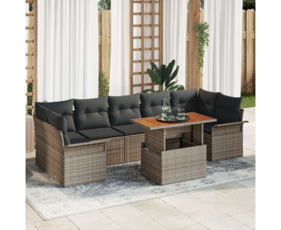 vidaXL 8-Częściowy Zestaw Sof Ogrodowych z Poduszkami Szary Polirattan Akacja Dārza mēbeļu komplekti