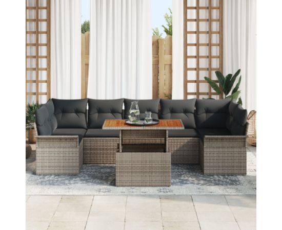 vidaXL 8-Częściowy Zestaw Sof Ogrodowych z Poduszkami Szary Polirattan Akacja Dārza mēbeļu komplekti