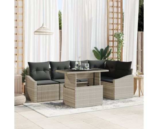 vidaXL Zestaw 6-częściowy sof ogrodowych z poduszkami jasnoszary polirattan Dārza mēbeļu komplekti