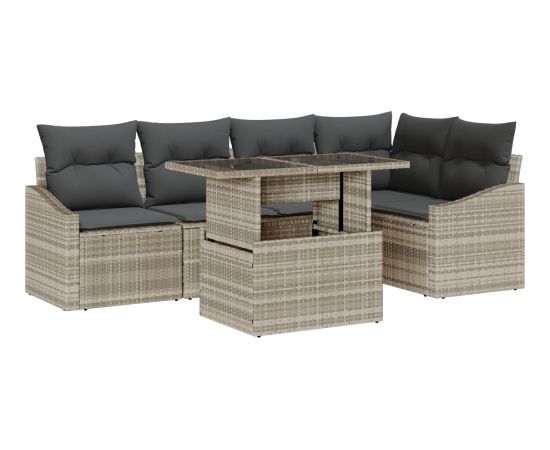 vidaXL Zestaw 6-częściowy sof ogrodowych z poduszkami jasnoszary polirattan Dārza mēbeļu komplekti