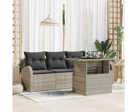 vidaXL Zestaw sof ogrodowych 5-częściowy z poduszkami jasnoszary polirattan Dārza mēbeļu komplekti