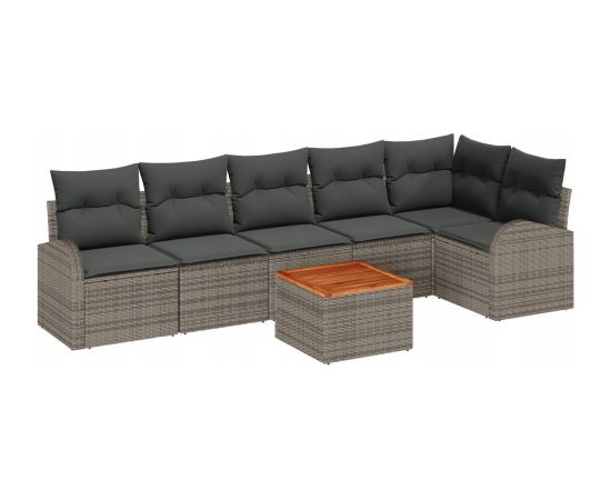 vidaXL Zestaw Sof Ogrodowych 7 Części z Poduszkami Szary Polirattan Akacja Dārza mēbeļu komplekti