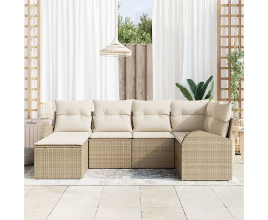 vidaXL Zestaw 6-częściowy sof ogrodowych z poduszkami Beżowy poli rattan Dārza mēbeļu komplekti