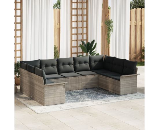 vidaXL 9-elementowy zestaw sof ogrodowych z poduszkami jasnoszary polirattan Dārza mēbeļu komplekti