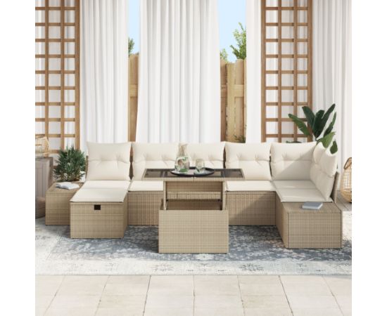 vidaXL Beżowy, 8-elementowy zestaw sof ogrodowych z poduszkami z poli rattan Dārza mēbeļu komplekti