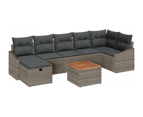 vidaXL Zestaw 8 Części Sof Ogrodowych z Poduszkami Szary Polirattan Dārza mēbeļu komplekti