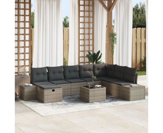 vidaXL Zestaw Sofy Ogrodowej 9 Elementów z Poduszkami Szary Polirattan Dārza mēbeļu komplekti