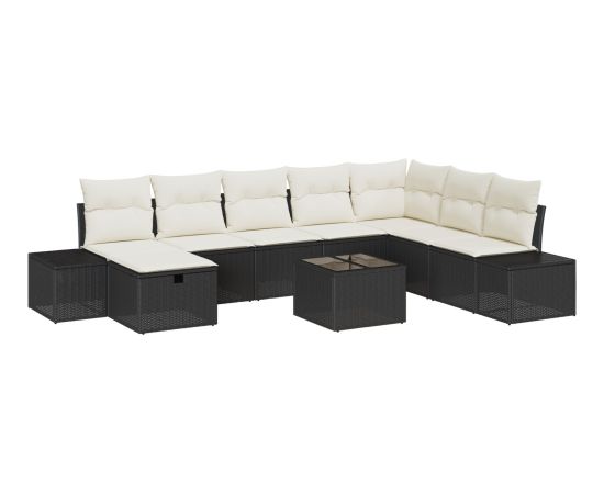 vidaXL Zestaw 9-elementowy sofy ogrodowej z poduszkami czarny polirattan Dārza mēbeļu komplekti