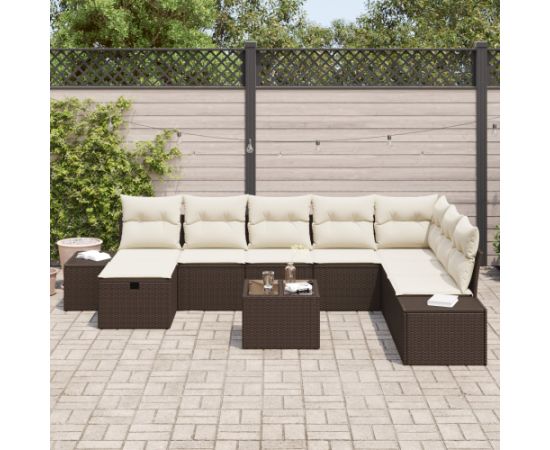 vidaXL 9 Elementowy Zestaw Sof Ogrodowych z Poduszkami Brązowy Polirattan Dārza mēbeļu komplekti