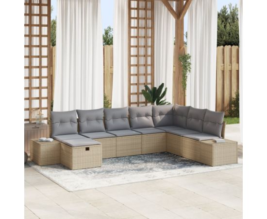vidaXL Zestaw Sof Ogrodowych 8 Elementów z Poduszkami Beżowy Polirattan Dārza mēbeļu komplekti