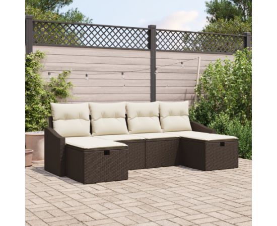 vidaXL 6-częściowy zestaw sof ogrodowych z poduszkami Brązowy Polirattan Dārza mēbeļu komplekti