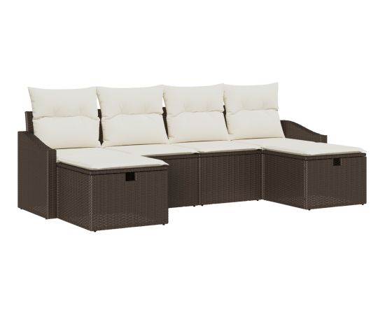 vidaXL 6-częściowy zestaw sof ogrodowych z poduszkami Brązowy Polirattan Dārza mēbeļu komplekti