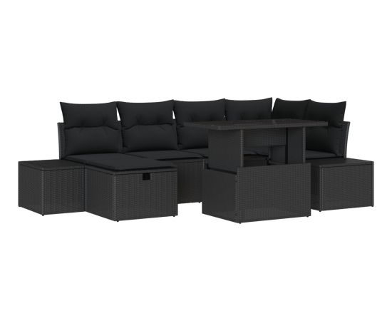 vidaXL Zestaw Sof Ogrodowych 7 Części z Poduszkami Czarny Polirattan Dārza mēbeļu komplekti