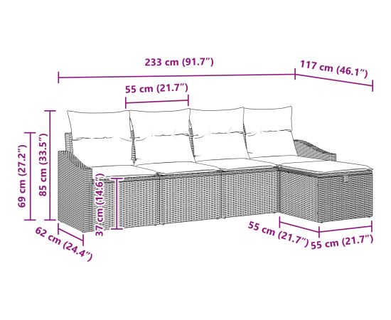 vidaXL 5-częściowy zestaw sof ogrodowych z poduszkami Beżowy Polirattan Dārza mēbeļu komplekti