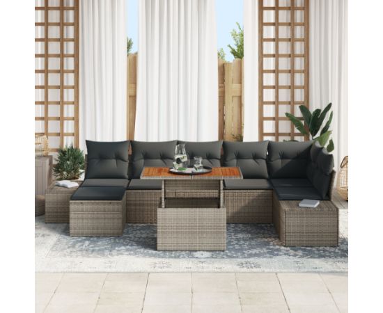 vidaXL 8-częściowy zestaw sof ogrodowych z poduszkami szary polirattan Dārza mēbeļu komplekti