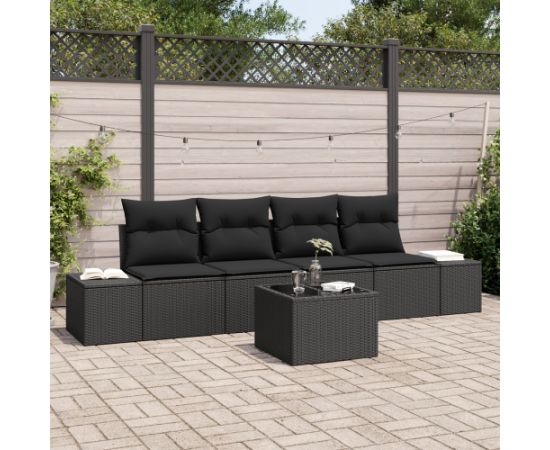 vidaXL Zestaw Sof Ogrodowych 5 Części z Poduszkami Czarny Polirattan Dārza mēbeļu komplekti