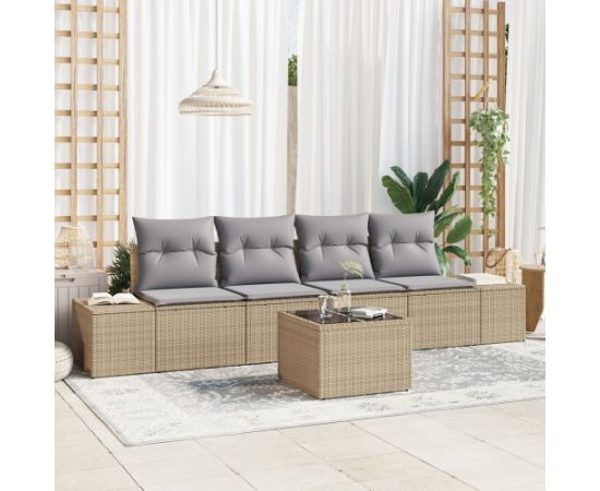 vidaXL Zestaw 5 elementów sof ogrodowych z poduszkami Beżowy Polirattan Dārza mēbeļu komplekti