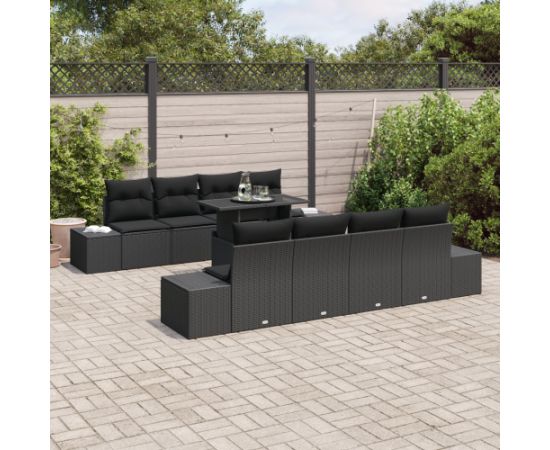 vidaXL 9-elementowy Zestaw Sofy Ogrodowej z poduszkami Czarny Polirattan Dārza mēbeļu komplekti