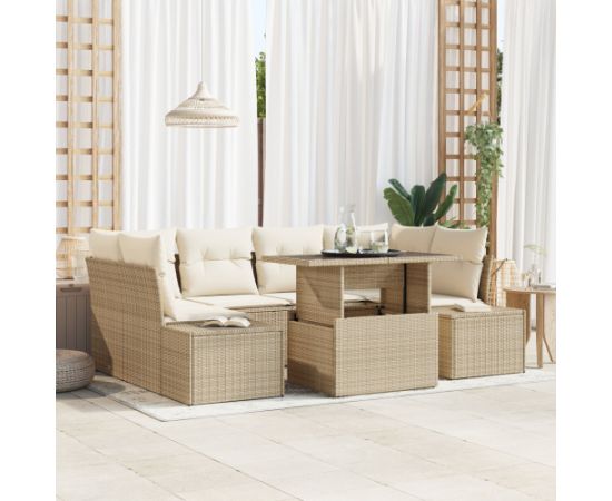 vidaXL Beżowy Zestaw Sof Ogrodowych z Poduszkami 7-częściowy Rattan Dārza mēbeļu komplekti
