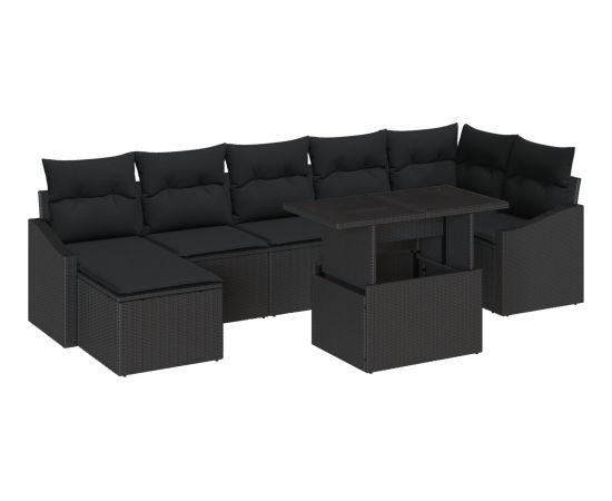 vidaXL 8-elementowy Zestaw Sof Ogrodowych z Poduszkami Czarny Polirattan Dārza mēbeļu komplekti