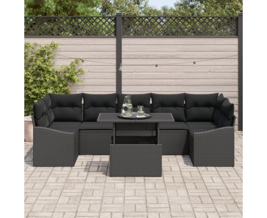 vidaXL Zestaw Sof Ogrodowych 8 Elementów z Poduszkami Czarny Polirattan Dārza mēbeļu komplekti