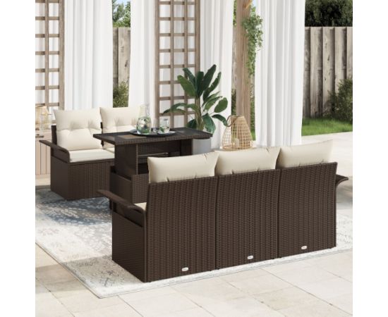 vidaXL Zestaw sof ogrodowych 6-częściowy z poduszkami Brązowy Polirattan Dārza mēbeļu komplekti