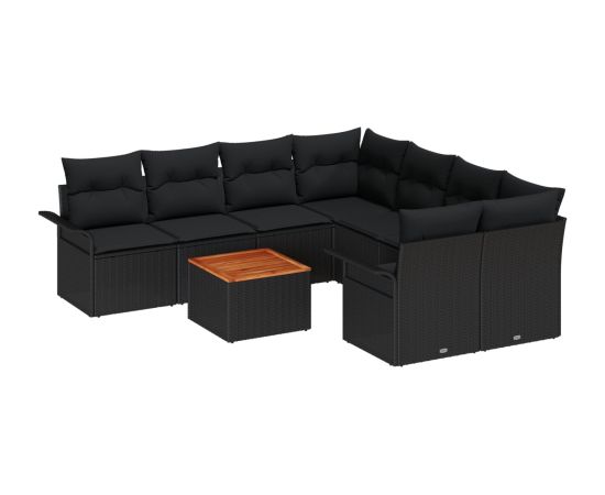 vidaXL 9-częściowy zestaw sof ogrodowych z poduszkami Czarny polirattan akacja Dārza mēbeļu komplekti