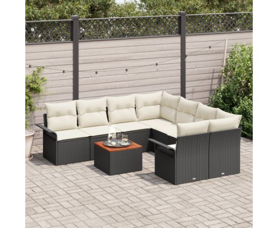 vidaXL Zestaw Sof Ogrodowych 9 Elementów z Poduszkami Czarny Polirattan Akacja Dārza mēbeļu komplekti