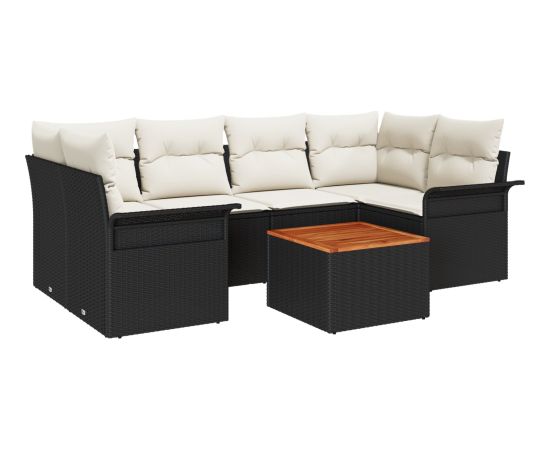 vidaXL 7-częściowy zestaw sof ogrodowych z poduszkami Czarny Polirattan Akacja Dārza mēbeļu komplekti