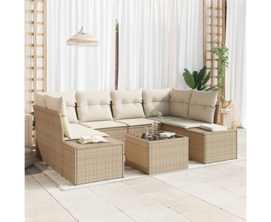 vidaXL Zestaw sofy ogrodowej 7 elementów z poduszkami Beżowy Polirattan Dārza mēbeļu komplekti