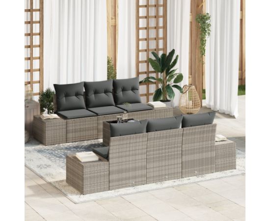 vidaXL 7-częściowy zestaw sof ogrodowych z poduszkami jasnoszary polirattan Dārza mēbeļu komplekti