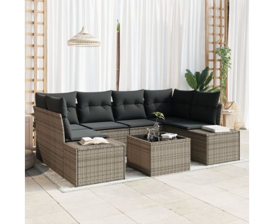 vidaXL Zestaw Sofy Ogrodowej 7 Elementów z Poduszkami Szary Polirattan Dārza mēbeļu komplekti