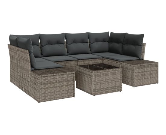 vidaXL Zestaw Sofy Ogrodowej 7 Elementów z Poduszkami Szary Polirattan Dārza mēbeļu komplekti