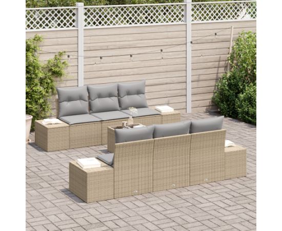 vidaXL 7 Elementowy Zestaw Sof Ogrodowych z Poduszkami Beżowy Polirattan Dārza mēbeļu komplekti