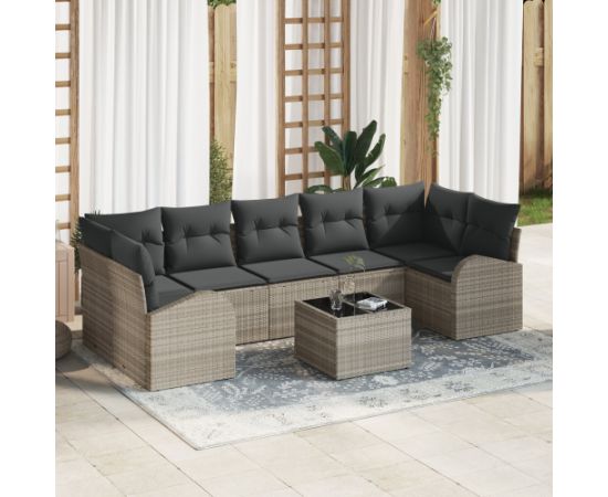 vidaXL 8-elementowy zestaw sof ogrodowych z poduszkami jasnoszary polirattan Dārza mēbeļu komplekti