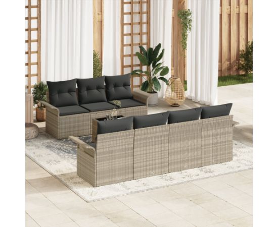 vidaXL 8-częściowy zestaw sof ogrodowych z poduszkami jasnoszary polirattan Dārza mēbeļu komplekti