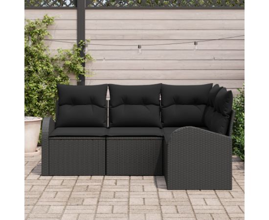 vidaXL Zestaw sof ogrodowych 4-częściowy z poduszkami czarny poli rattan Dārza mēbeļu komplekti