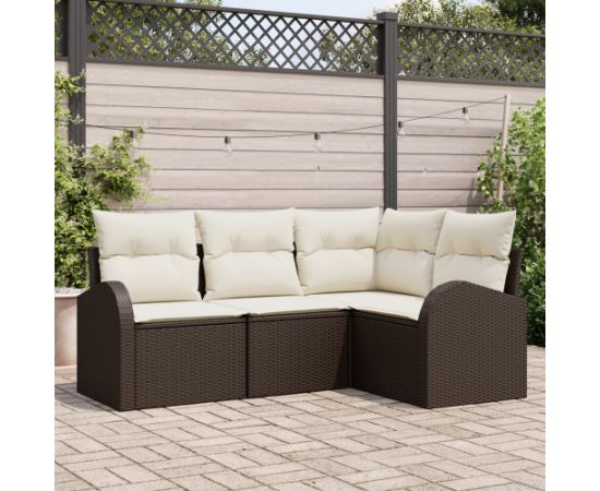 vidaXL 4-częściowy zestaw sof ogrodowych z poduszkami brązowy polirattan Dārza mēbeļu komplekti