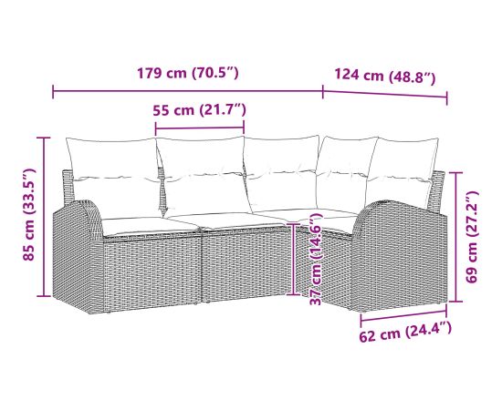 vidaXL 4-częściowy zestaw sof ogrodowych z poduszkami brązowy polirattan Dārza mēbeļu komplekti